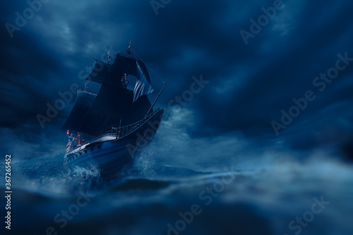 Obrazy Piraci  grozny-piracki-statek-przebija-sie-przez-niespokojne-fale-oceanu