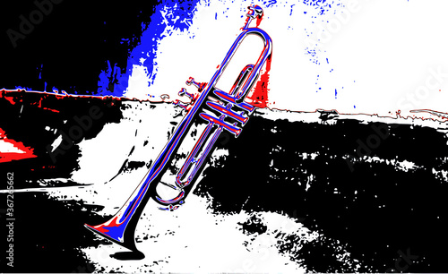 Canvas Print an old trumpet leaning against a wall
