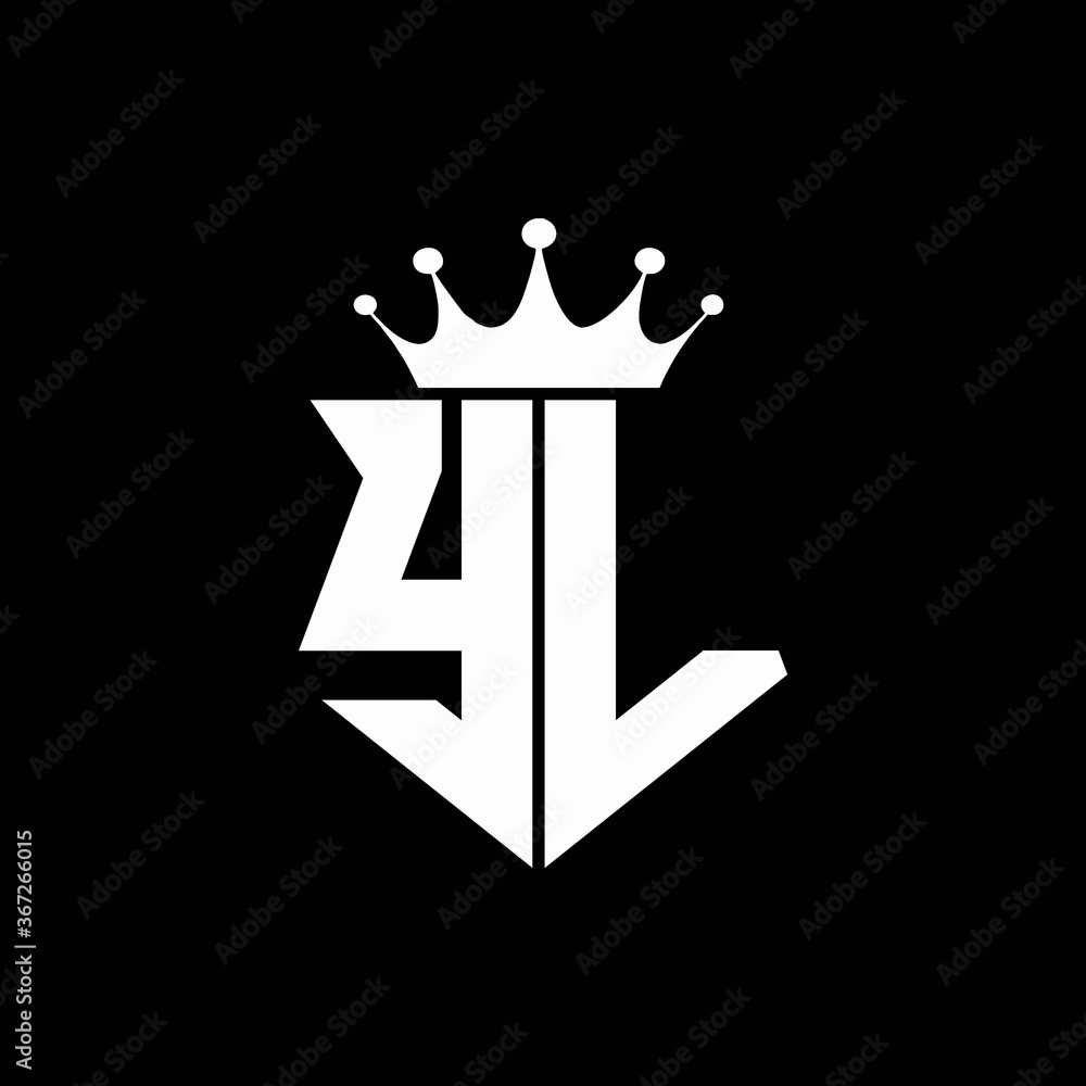 yl logo monogram shield shape with crown design template Stock Vector