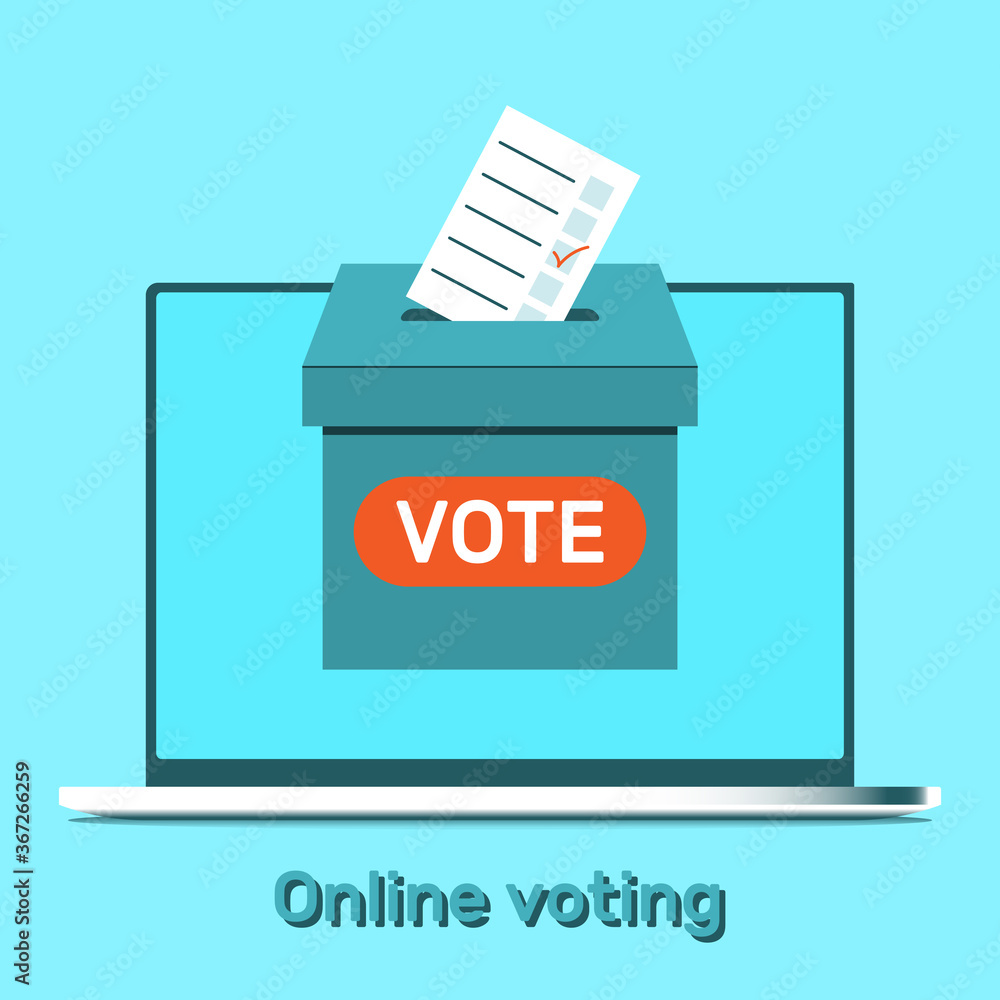 On the laptop screen, the ballot box for voting. The concept of online elections. Vector illustration. On the laptop screen, the ballot box for voting. The concept of online elections. Vector illustration.