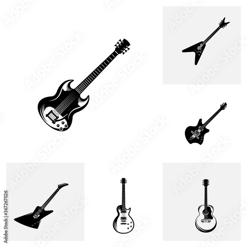 Set of Electric guitar design vector template. Simple set of electric guitar vector icons