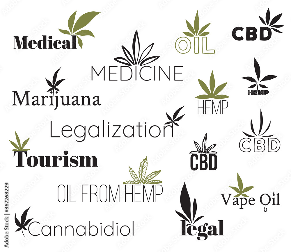 Cannabis vector logo. Doodle cbd emphasis, hemp oil icon. Line pencil, pen or marker drawing. Medical marijuana design on white background Cannabis vector logo. Doodle cbd emphasis, hemp oil icon. Line pencil, pen or marker drawing. Medical marijuana design on white background