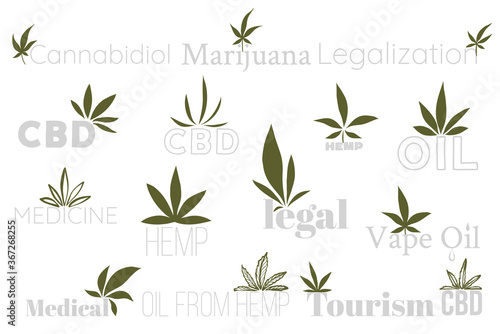 Cannabis vector logo. Doodle cbd emphasis, hemp oil icon. Line pencil, pen or marker drawing. Medical marijuana design on white background