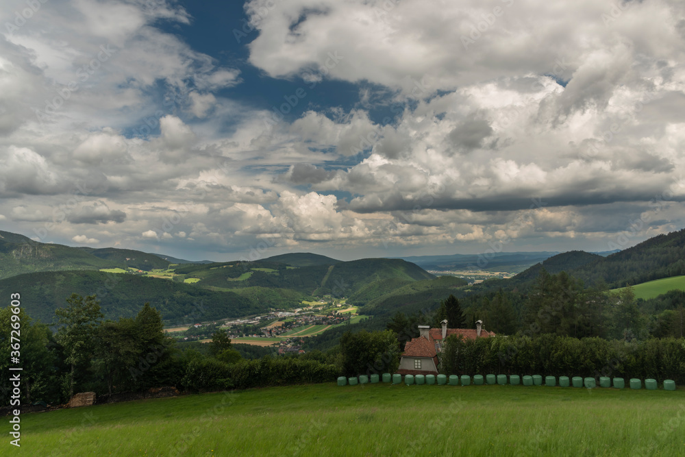 View for valley near Semmering village in Austria mountains