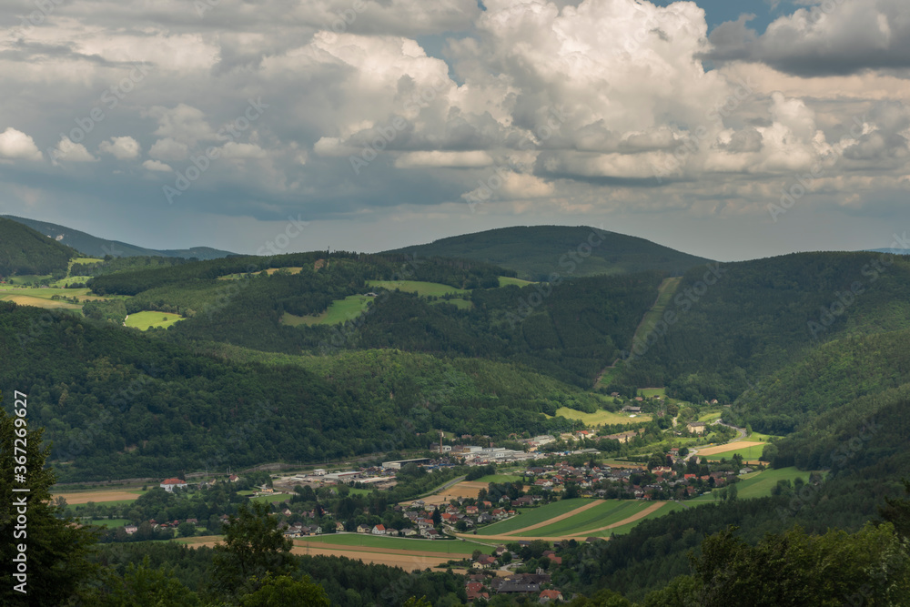 View for valley near Semmering village in Austria mountains