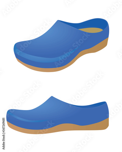 Blue clogs shoes. vector illustration