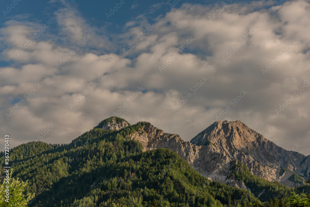 Fototapeta premium Cloudy evening under Mittagskogel hill on Slovenia and Austria border