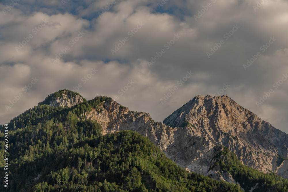 Cloudy evening under Mittagskogel hill on Slovenia and Austria border