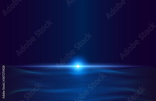 Modern futuristic wavy lines background. Science technology vector background. Data stream. Data center wide grid network