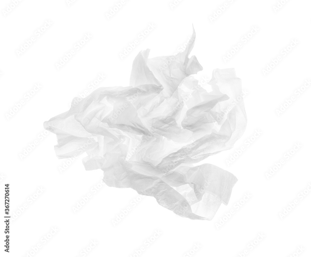 Used crumpled paper tissue isolated on white, top view Used crumpled paper tissue isolated on white, top view
