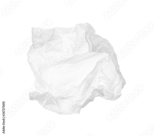 Used crumpled paper tissue isolated on white, top view