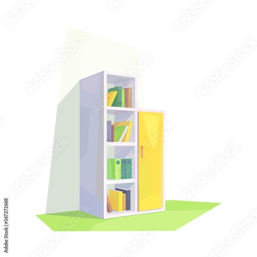 low poly bookcase, room interior, isolated furniture, vector, illustration