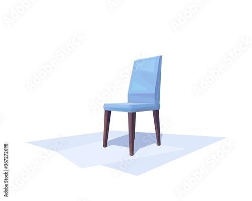low poly blue chair, room interior, isolated furniture, vector, illustration
