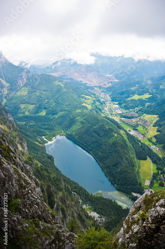 Wallpaper Mural View from the top of the mountain to Leopoldsteinersee mountain lake and Eisenerz with the Erzberg in beautiful alpine landscape. Torontodigital.ca