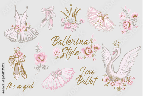 Papier peint Cute ballet vector watercolor set