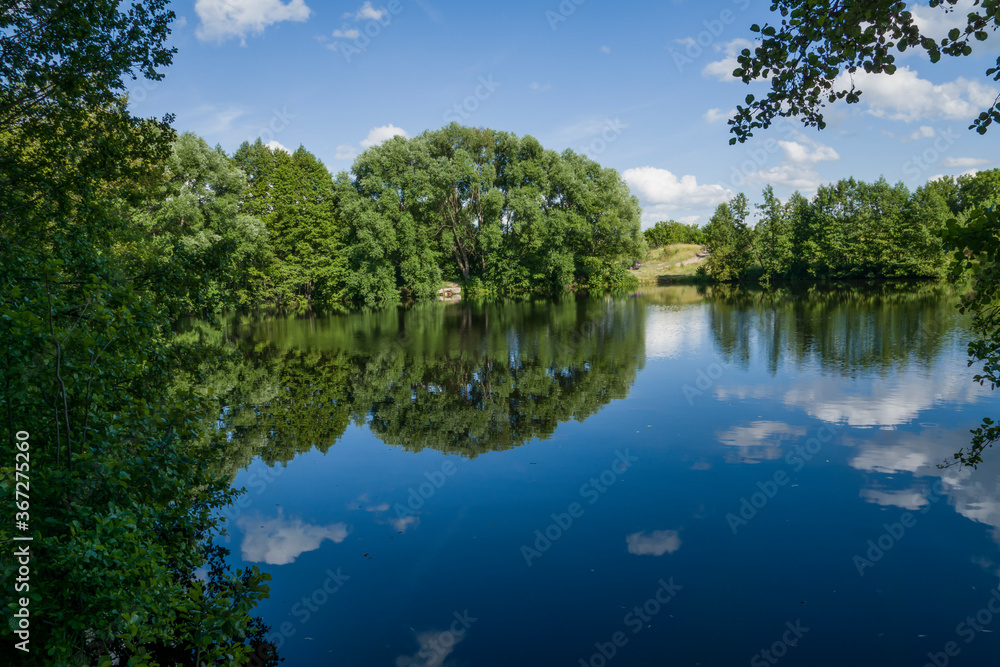 summer, day, nature, landscape, shore, reservoir, lake, water, smooth surface, ripples, reflections, thickets, trees, branches, green, foliage, blue, sky, white, clouds, glare, light, shadow, beauty summer, day, nature, landscape, shore, reservoir, lake, water, smooth surface, ripples, reflections, thickets, trees, branches, green, foliage, blue, sky, white, clouds, glare, light, shadow, beauty