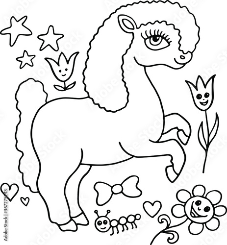 hand drawn vector illustration of a cartoon unicorn