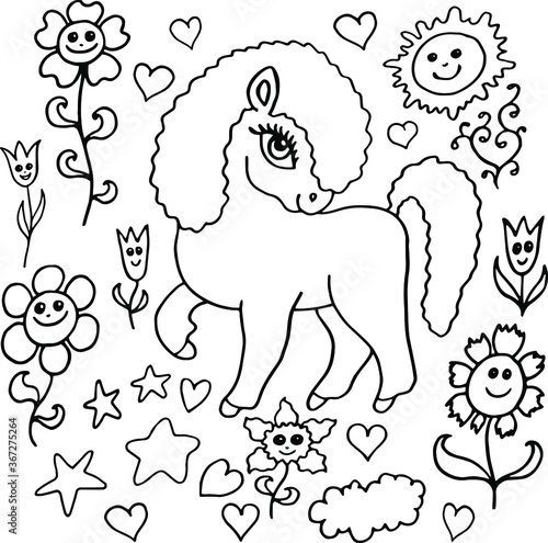 hand drawn vector illustration of a cartoon unicorn
