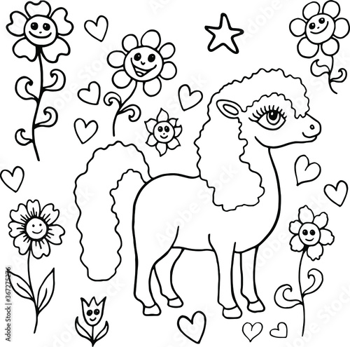 hand drawn vector illustration of a cartoon unicorn