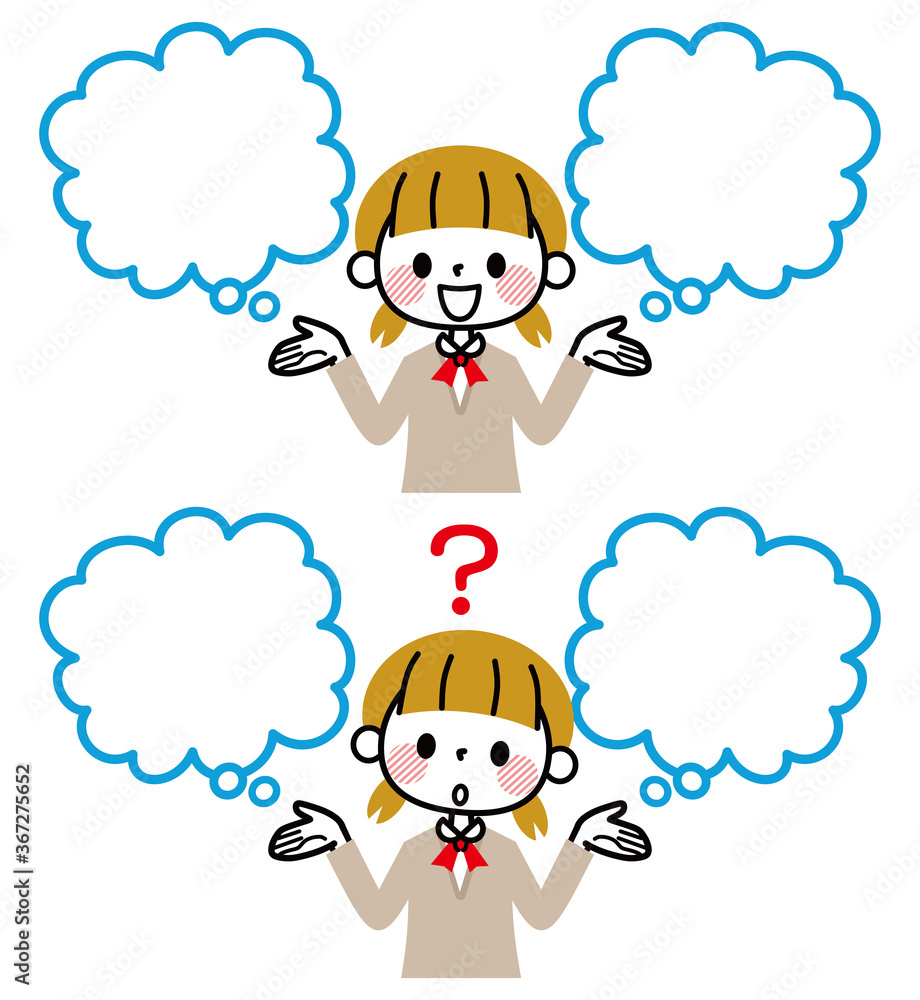 女子学生　選択　吹き出し　セット