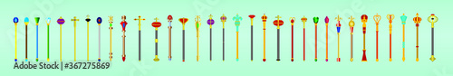 set of scepter. symbol of monarchy isolated on tosca background