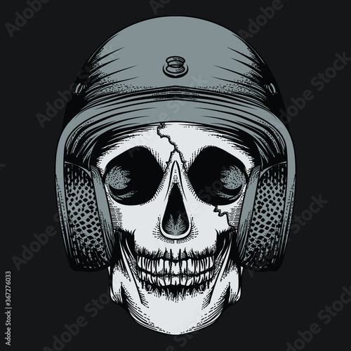 Fotografie, Obraz art work illustration and t-shirt design skull helmet premium vector