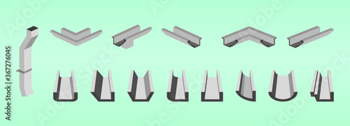 Roof gutter or rain gutter and drainage system icon set design.