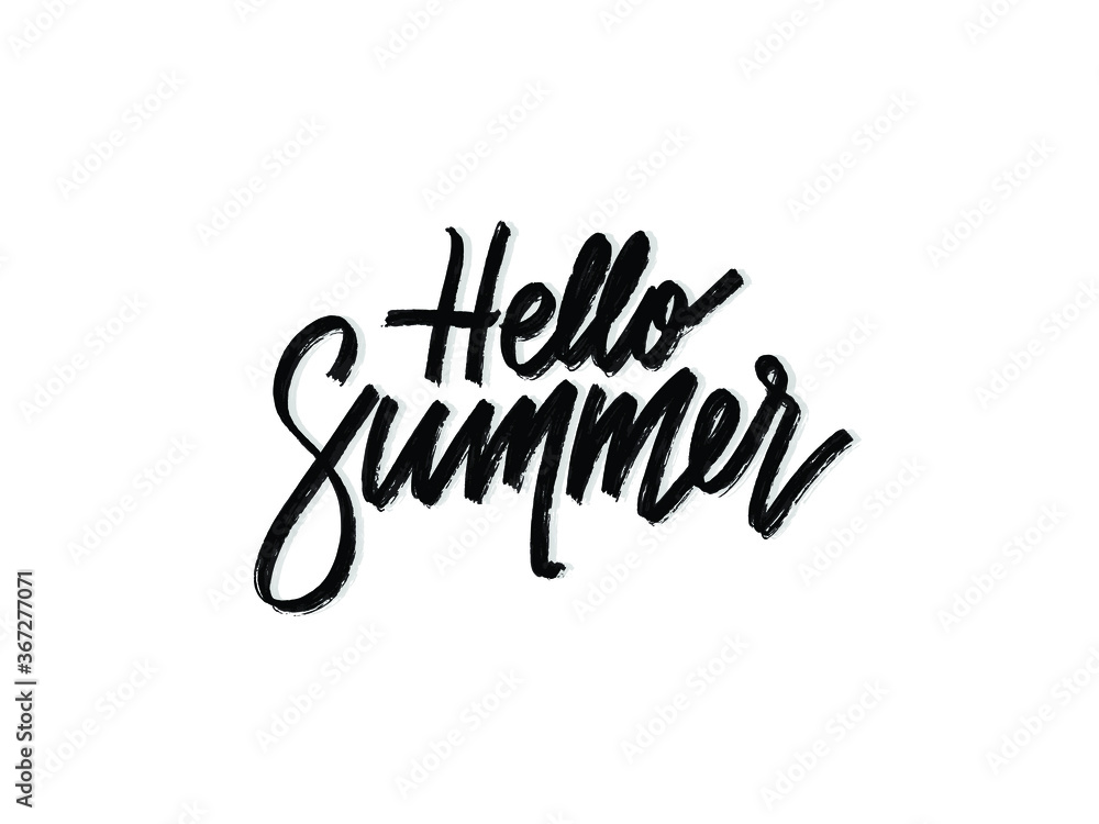 hello summer. Hand written lettering isolated on white background.Vector template for poster, social network, banner, cards. hello summer. Hand written lettering isolated on white background.Vector template for poster, social network, banner, cards.
