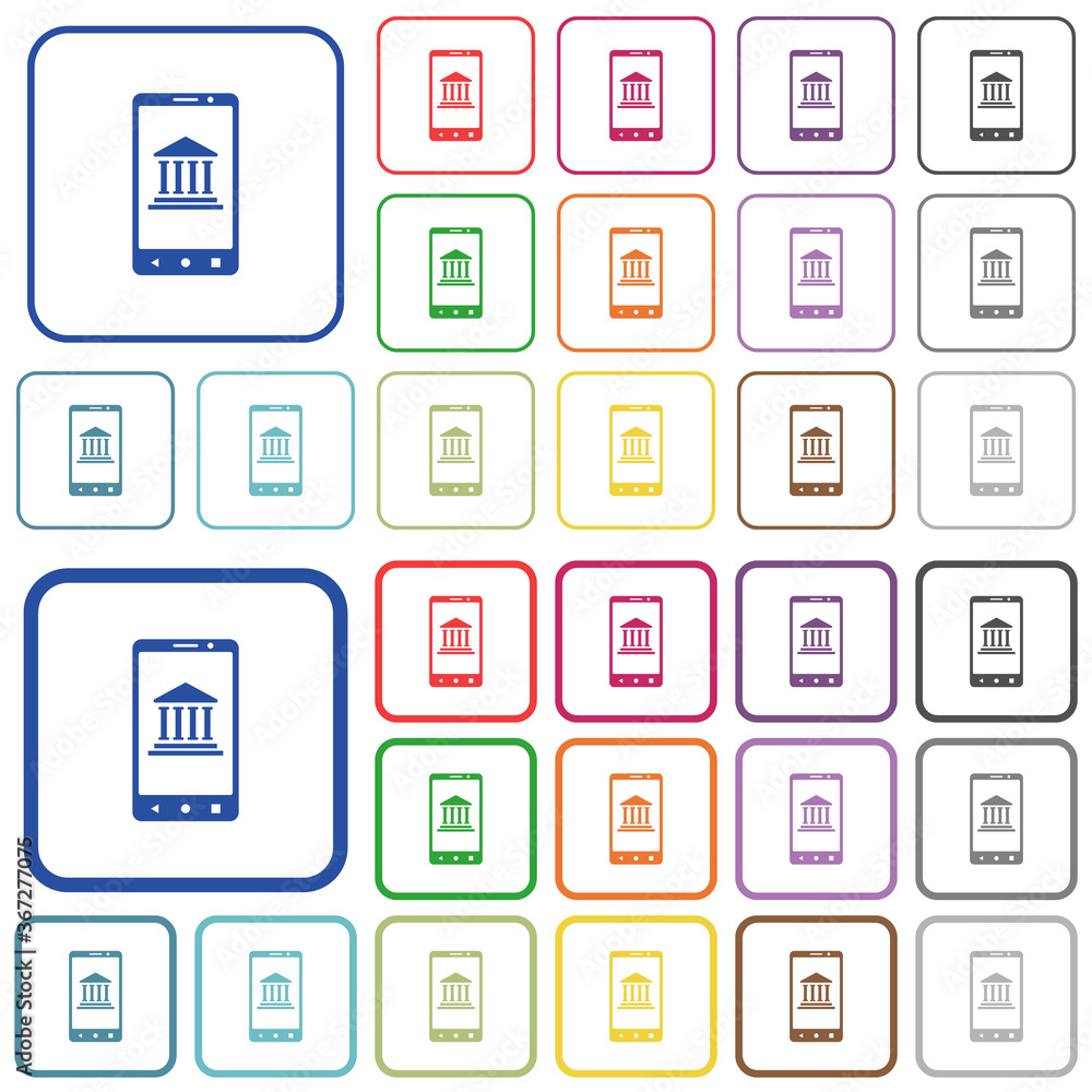 Mobile banking outlined flat color icons