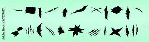Set of black claw scratches isolated on tosca background
