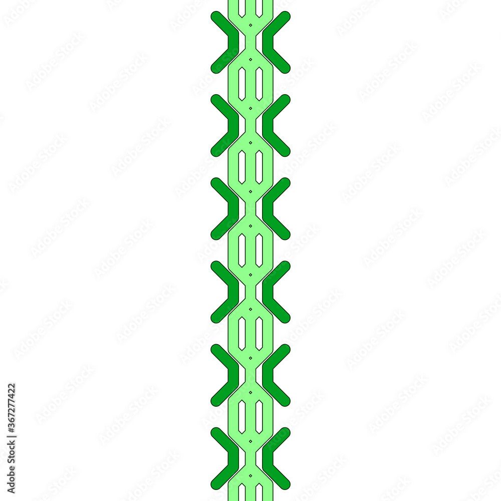 Variants of a braided pigtail pattern made on grid cells on a white background. The pattern resembles the shape of a knitted pigtail, and makes up squares, circles, and other geometric shapes.