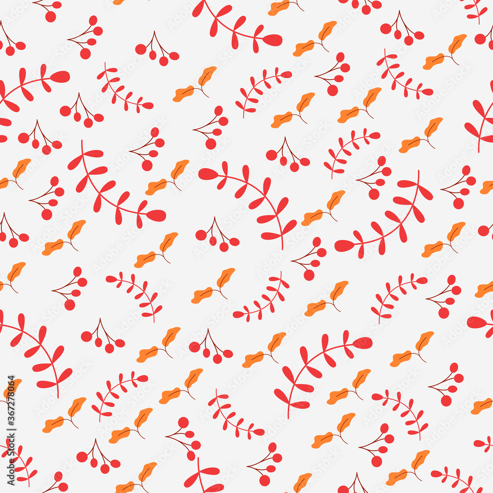 Seamless pattern autumn seasonal with cranberries, berry, cranberries leaves in yellow orange red, Autumn Greeting card pattern fills, Vector Seamless pattern autumn seasonal with cranberries, berry, cranberries leaves in yellow orange red, Autumn Greeting card pattern fills, Vector