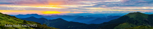 Colorful landscape at sunset in the mountains  scenic wild nature panorama  Carpathians