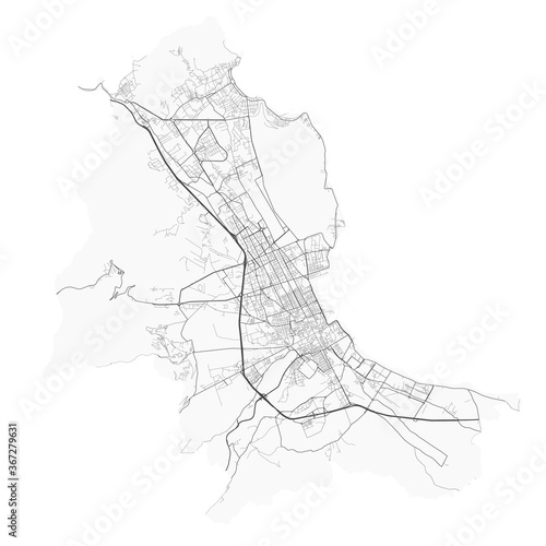 Palermo map. Detailed map of Palermo city poster with streets, water.