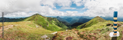 Landscape of wild nature in the mountains, panorama of scenic highland Carpathians