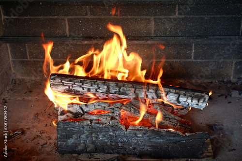 Fireplace firewood. 
A beautiful fire burns in the hearth