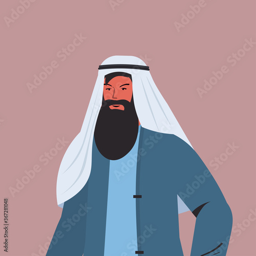 arabic man in traditional clothes arab male cartoon character portrait vector illustration