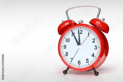 Abstract alarm clock against a grey background with copyspace. 3D rendering