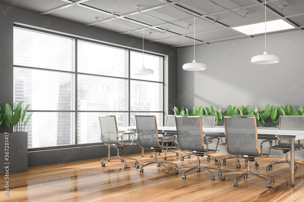 Panoramic grey meeting room corner