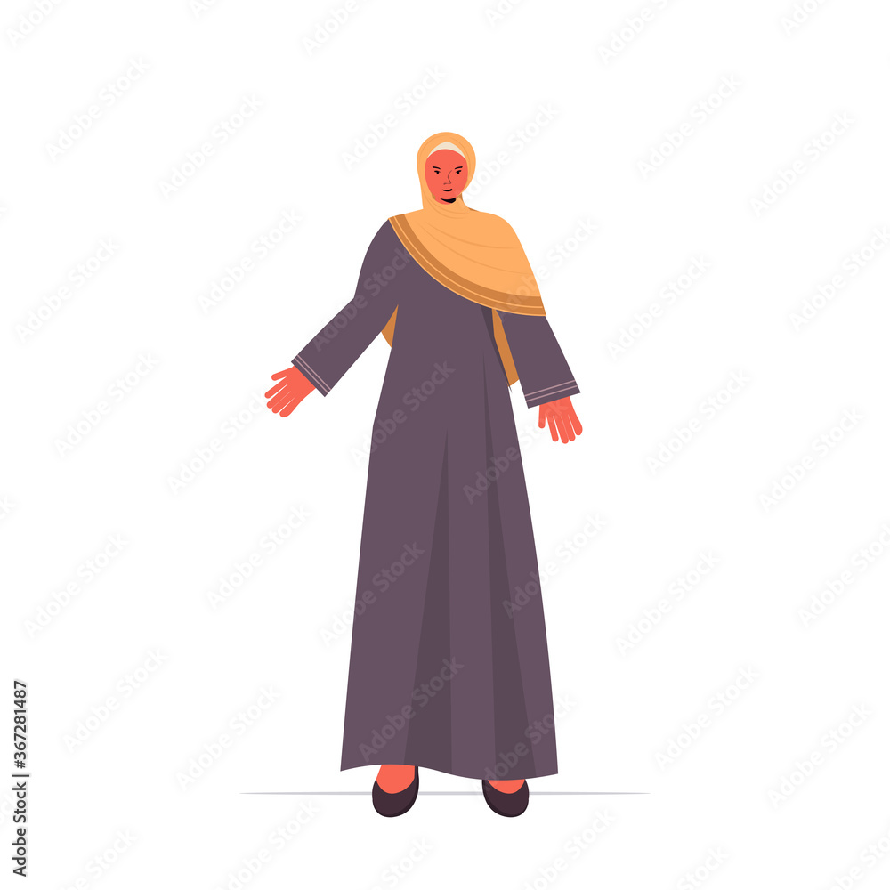 arabic woman in traditional clothes beautiful arab girl female cartoon character standing pose full length isolated vector illustration