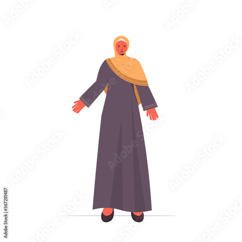 arabic woman in traditional clothes beautiful arab girl female cartoon character standing pose full length isolated vector illustration