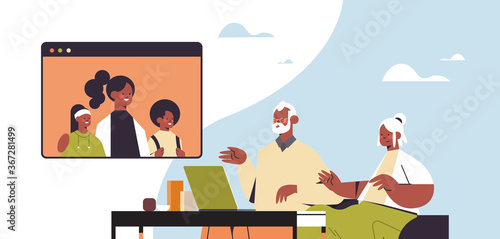 woman with child having virtual meeting with grandparents during video call family chat online communication concept portrait horizontal vector illustration