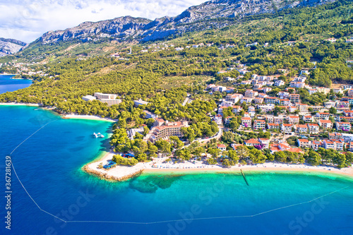 Aerial view of Brela and Punta Rata beach on Makarska riviera