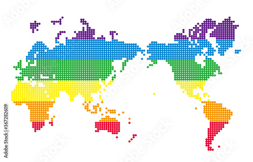 Colorful and fun world map, Pacific Ocean, 6 colors