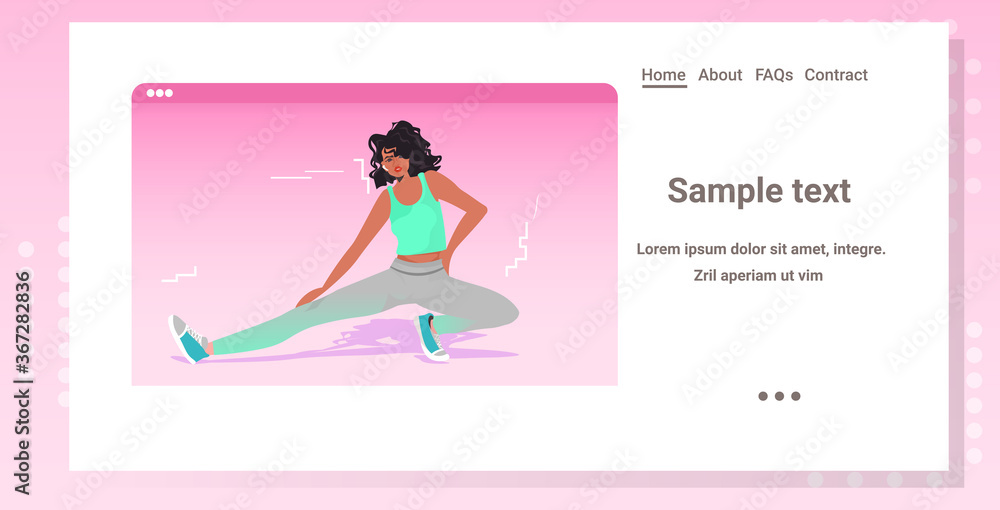 woman doing yoga fitness exercises online training healthy lifestyle concept web browser window horizontal copy space vector illustration woman doing yoga fitness exercises online training healthy lifestyle concept web browser window horizontal copy space vector illustration