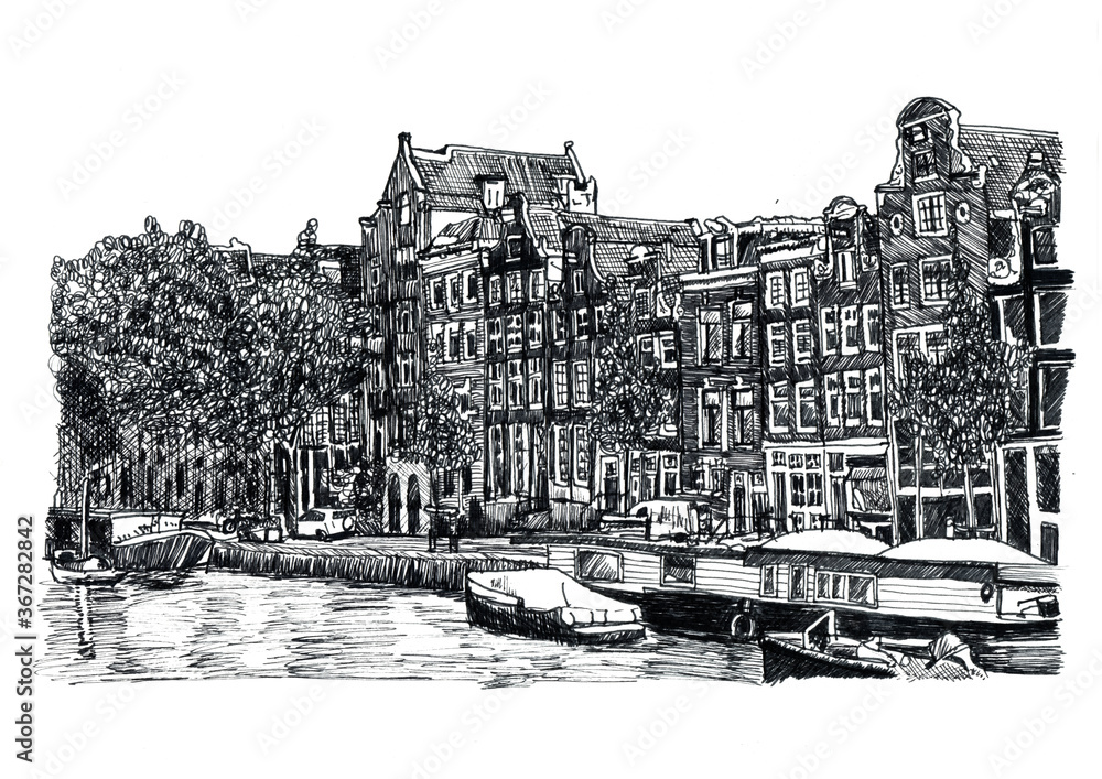 Pencil Drawing Sketch Amsterdam Dutch Art by Hendrik-Jan Kornelis