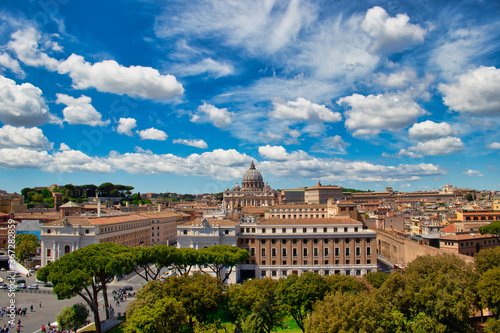 Rome, Italy - April 30, 2019 - View to the historic city of Rome and the St. Peter's Basilica