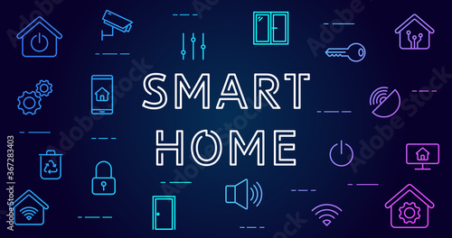 Smart home vector background. Smart home futuristic background with line icons and gradients for web design, mobile apps, ui design and print. Innovative technologies business concept