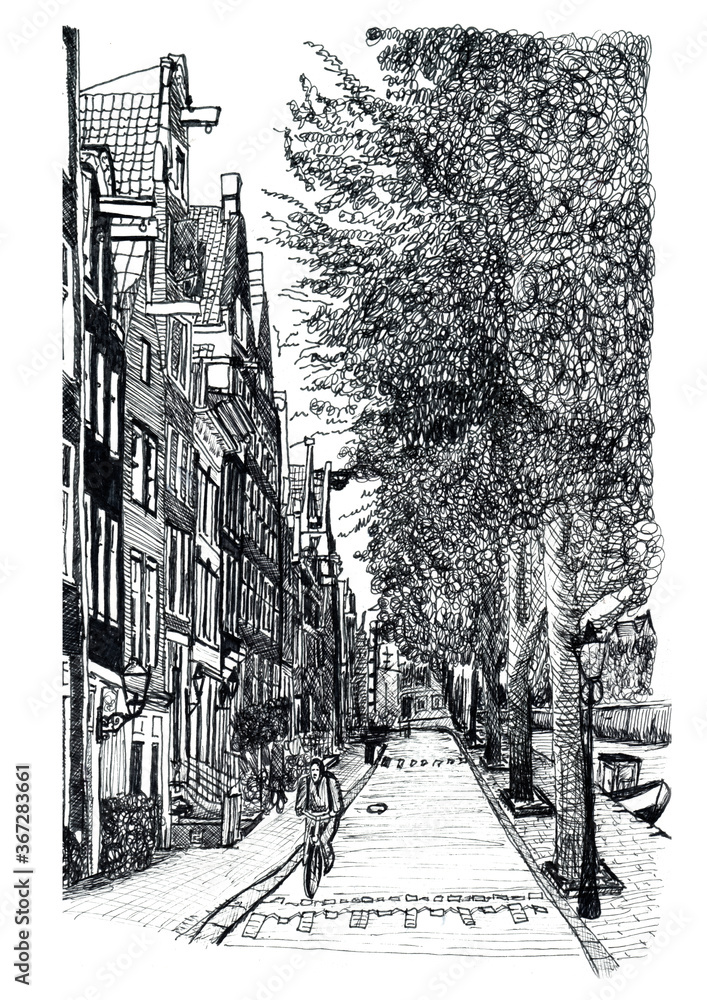 Pencil Drawing Sketch Amsterdam Dutch Art by Hendrik-Jan Kornelis