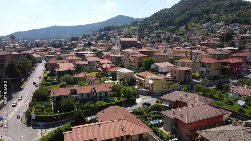 Europe, Italy , Lombardy - Alzano Lombardo July 2020, ZONA ROSSA, Bergamo Val Seriana Italy, quarantine lockdown epidemic, Drone Aerial Footage View of Covid-19 Coronavirus red zone Europe, Italy , Lombardy - Alzano Lombardo July 2020, ZONA ROSSA, Bergamo Val Seriana Italy, quarantine lockdown epidemic, Drone Aerial Footage View of Covid-19 Coronavirus red zone